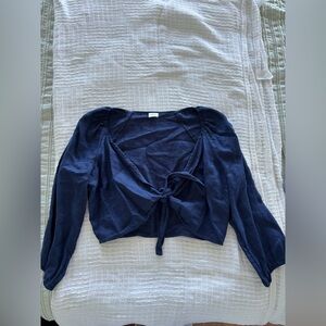 Navy Tie-Front Blouse